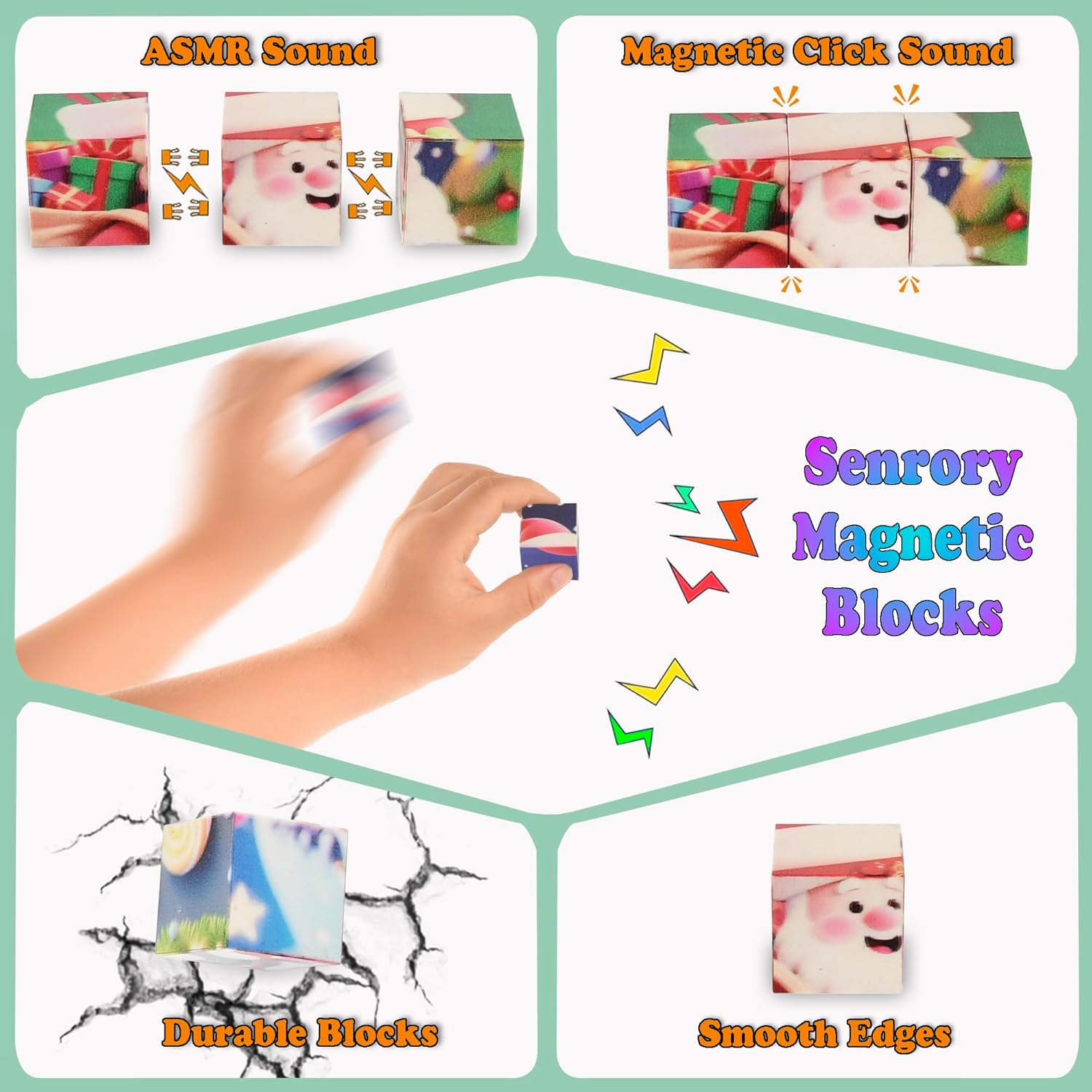 Magnetic Blocks Building Toy,Ritastar 25pcs Mine Stacking Magnet Build Cubes Cartoon Pattern World,STEM Sensory Construction Toys for Kids Gift,Educational Jigsaw Puzzle Set with 3D Christmas Designs