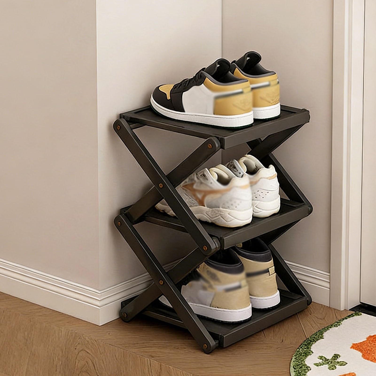 Étagère à chaussures en bambou empilable sur pied meuble de rangement salon