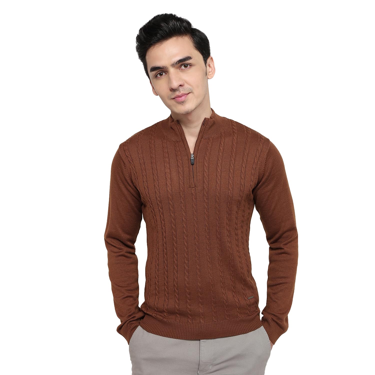 Men Reguler Fit Structure Pattern Acrylic Wool Blend Turtle Neck Full Sleeve Casual Winter Wear Brown-image-43