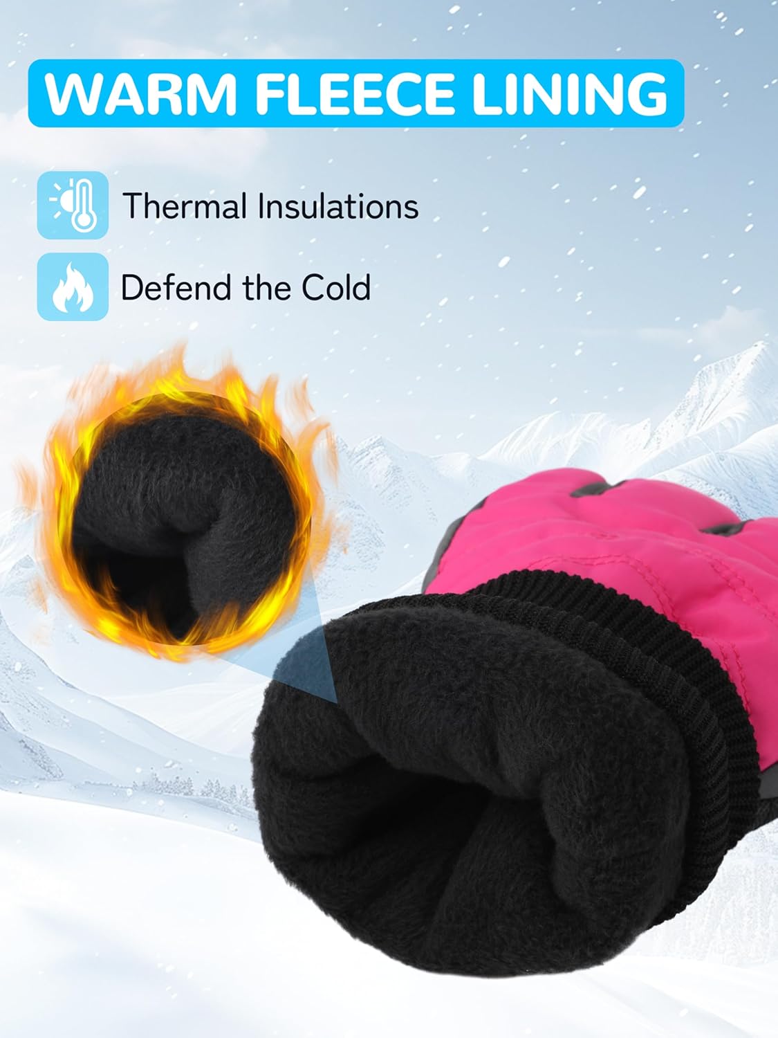2 Pairs Kids Winter Snow Gloves Waterproof Windproof Warm Fleece Boys Girls Ski Gloves Outdoor Cold Weather - Image 3