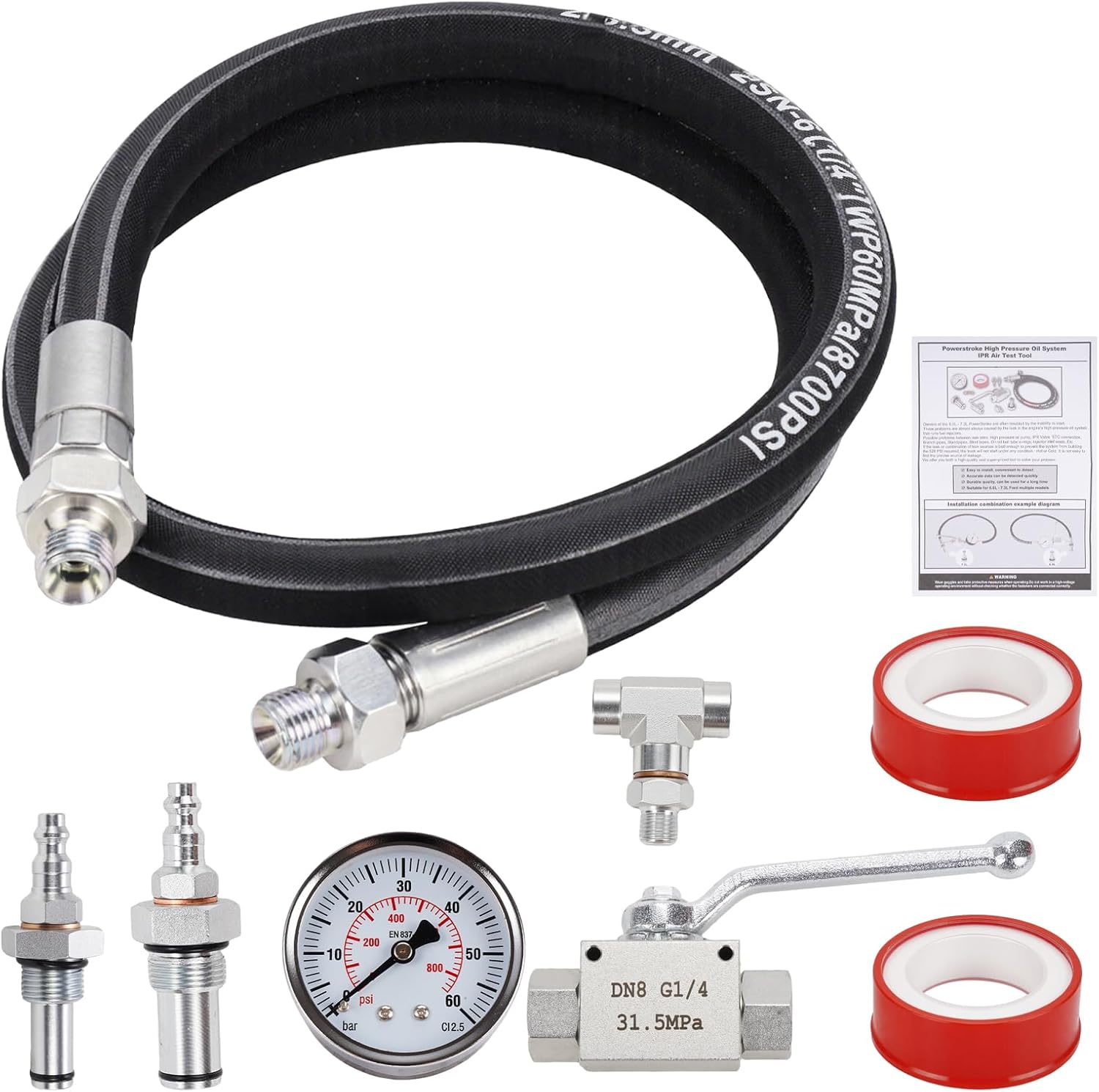 Oil Pressure Tester Kit Diesel High Pressure Oil System IPR Air Test Tool Special KIT Fits Ford 6.0L-7.3LPowerstroke