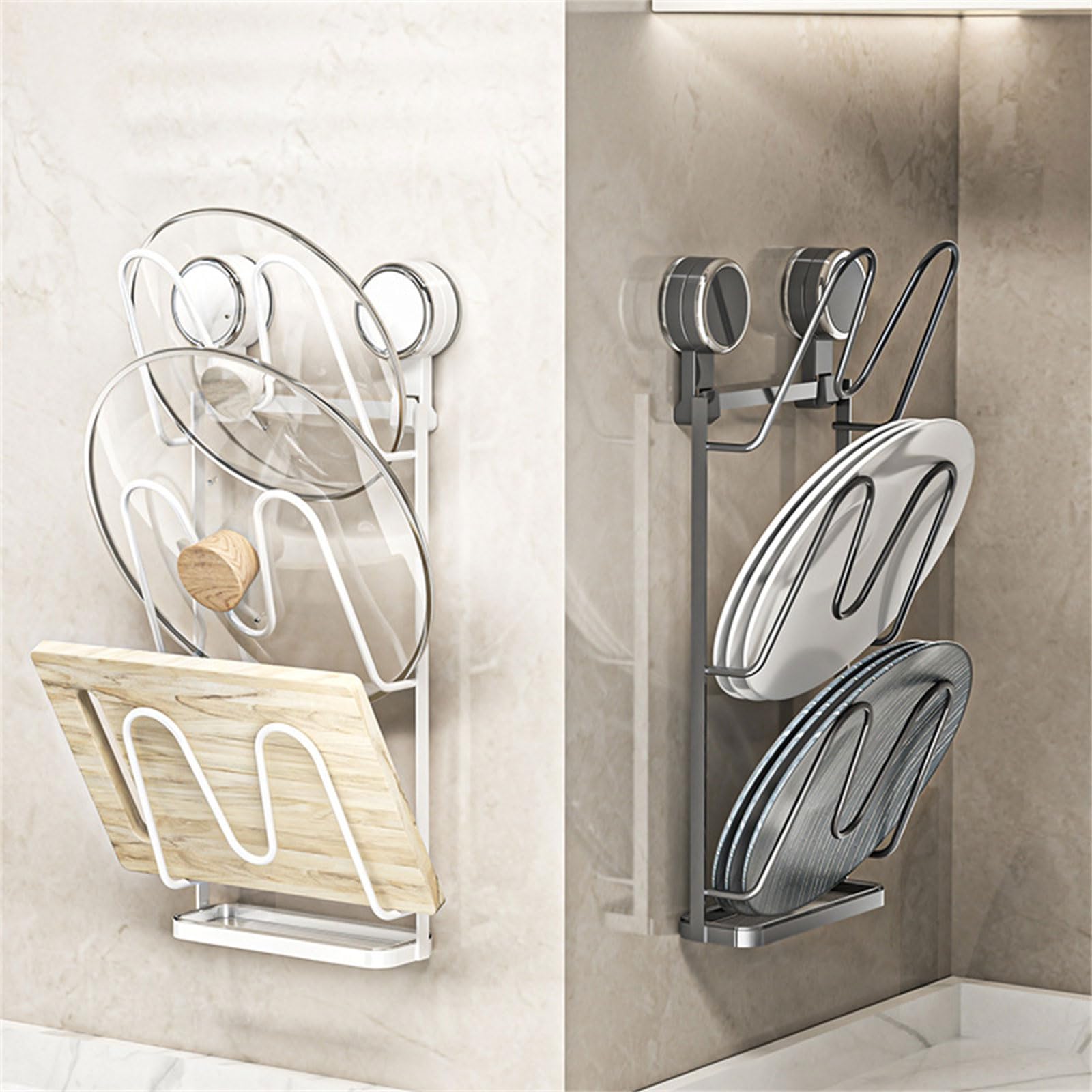 Estante de almacenamiento de cocina con ventosa de fácil instalación, para colgar en la pared, para ollas, sartenes, tablas de cortar, organizador de tabla de cortar con ventosa