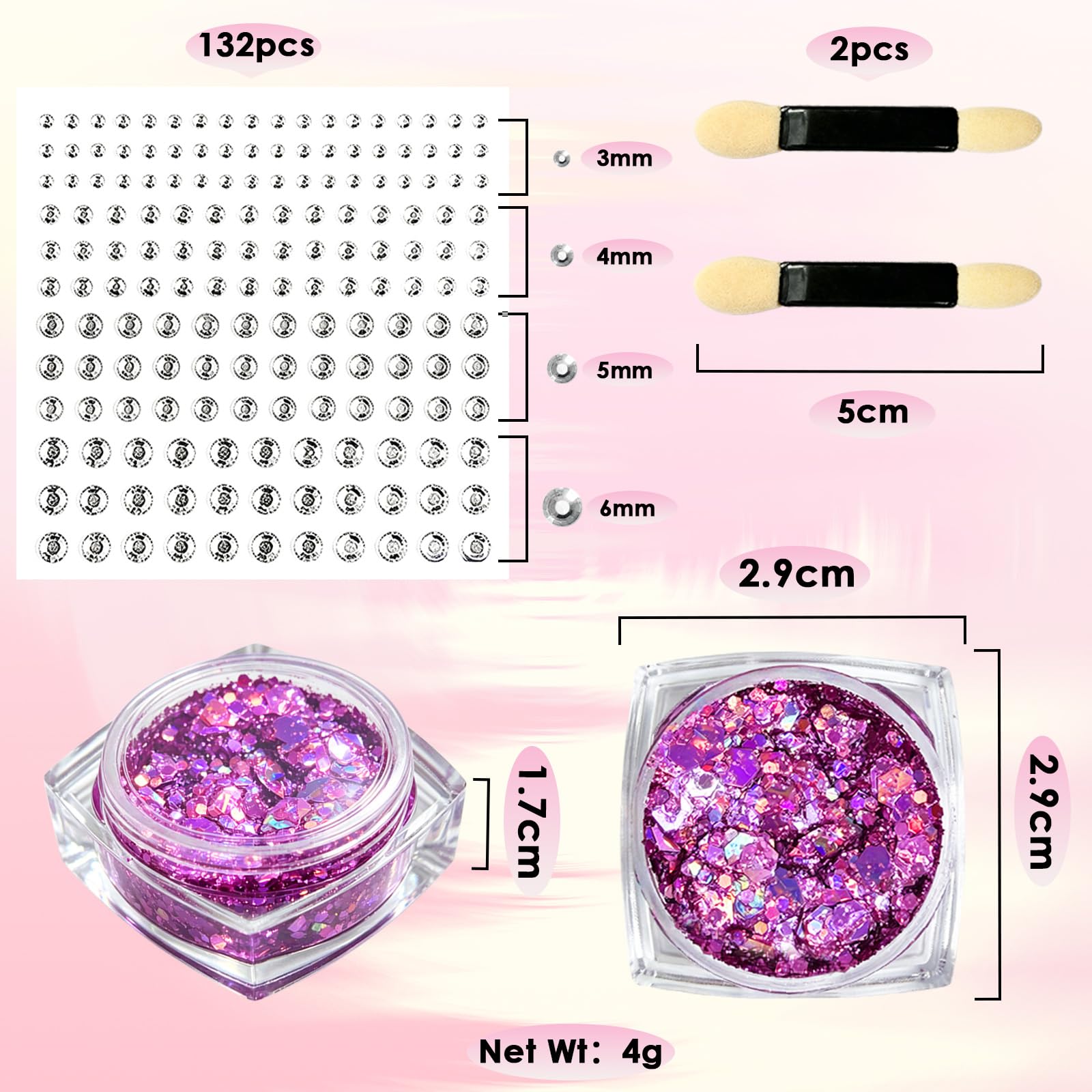 Glitter Viso Make up in Gel 12 colori Glitter per Corpo e Capelli Autoadesivo con Scintillii, Impermeabile 1 Fogli Adesivi con Strass per Trucco Professionale per Trucco Festival