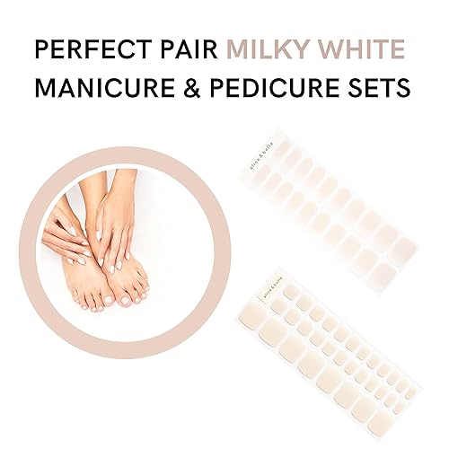 Miniatura 5 de Alice & Bella Tiras de uñas de gel color blanco lechoso, color blanco lechoso ombré, elegante manicura neutra color nude para cualquier ocasión y