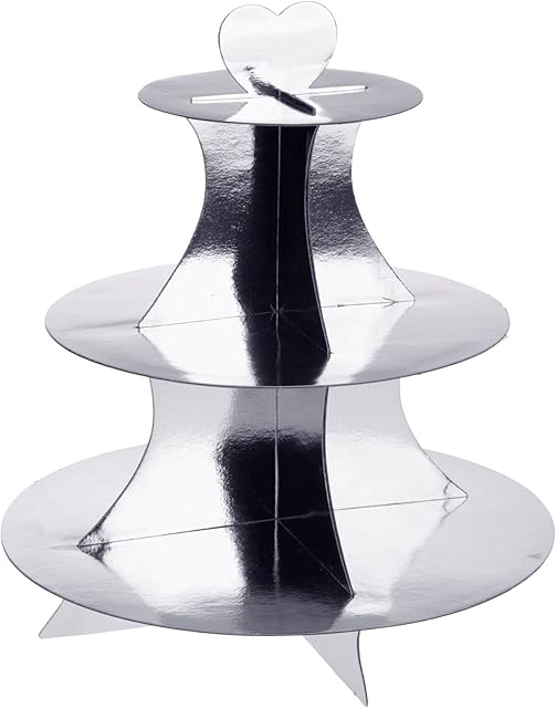 3 Tier Christmas Xmas Party Cardboard Fairy Cup Cake Cupcake Muffin Stand Dessert Holder King Charles Coronation Street Party (Silver)