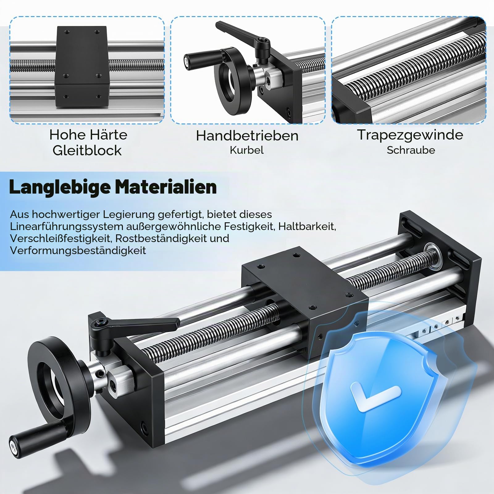 Linearführung, 200mm Linearführungen Linearschiene Hohe Präzision Manuelle Linearführung mit Verriegelung Handrad Kugelumlaufspindel ±0,05 mm Lineartisch für CNC-Ausrüstung Transformation