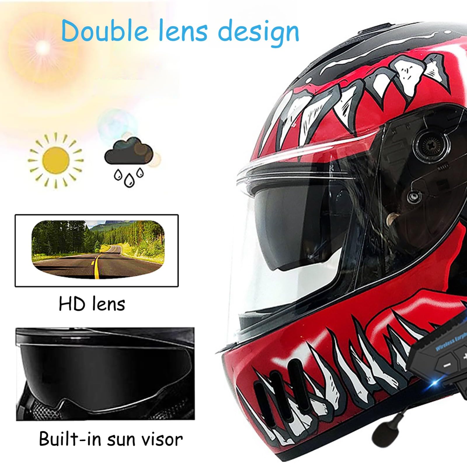 Kask motocyklowy z Bluetooth, kask motocyklowy do jazdy w mieście, kask integralny dla dorosłych mężczyzn i kobiet