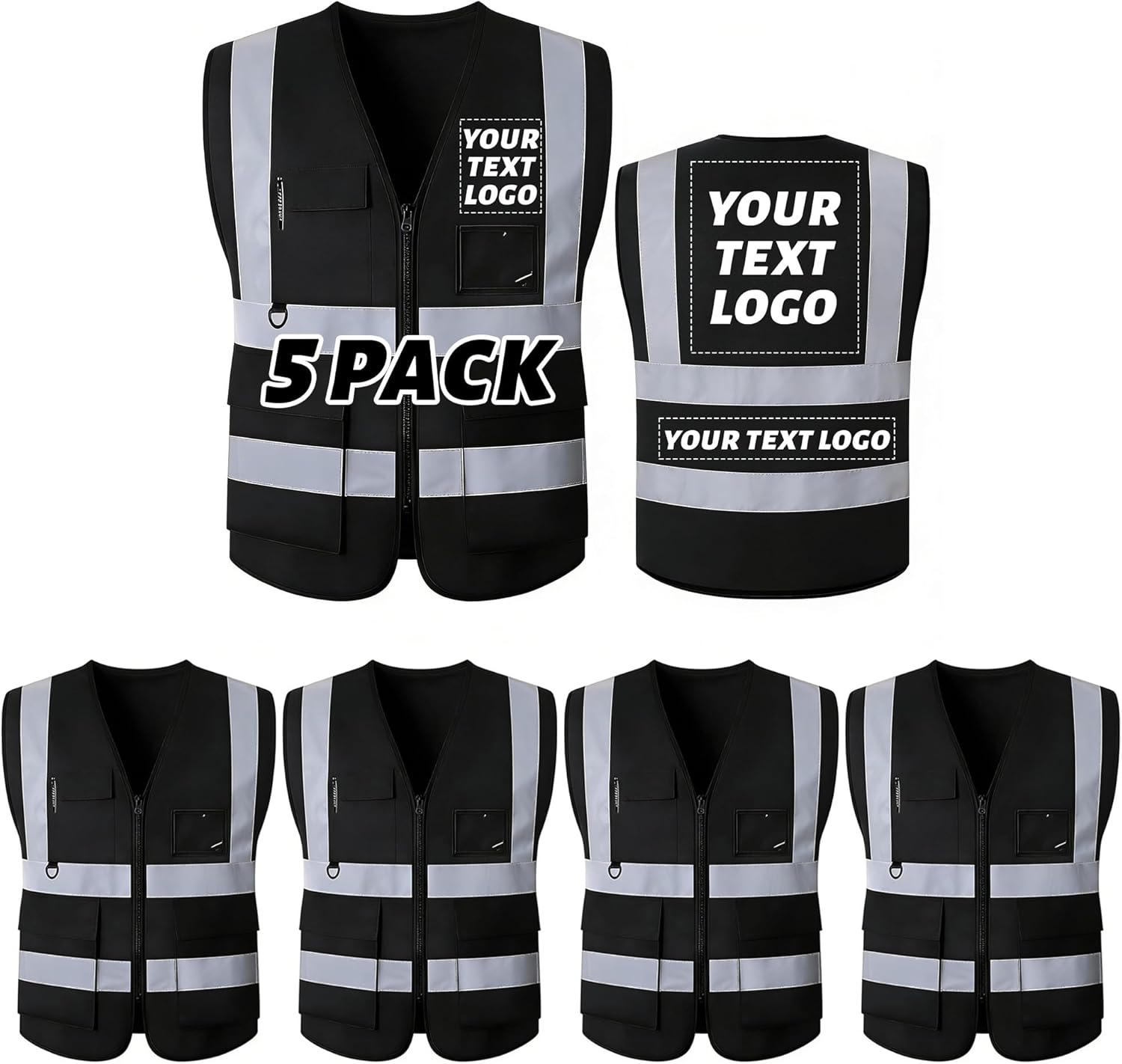 Custom High Visibility Reflective Vest Safety Vests With Zipper Pockets For Construction Road Work Traffic Control