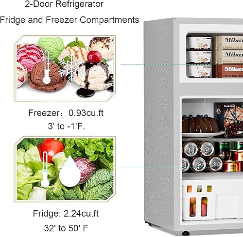 Miniatura 4 de Antarctic Star Mini refrigerador compacto, 3.2 pies cúbicos. Congelador separado doble de 2 puertas ajustables estantes extraíbles para sótano,