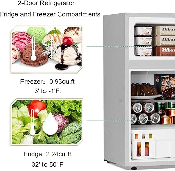 Antarctic Star 3.2 Cu.Ft Mini Compact Refrigerator,Double 2-Door with Adjustable Removable Shelves,Separate Freezer for Dorm/Office/Living roo/Kitchen,BLACK