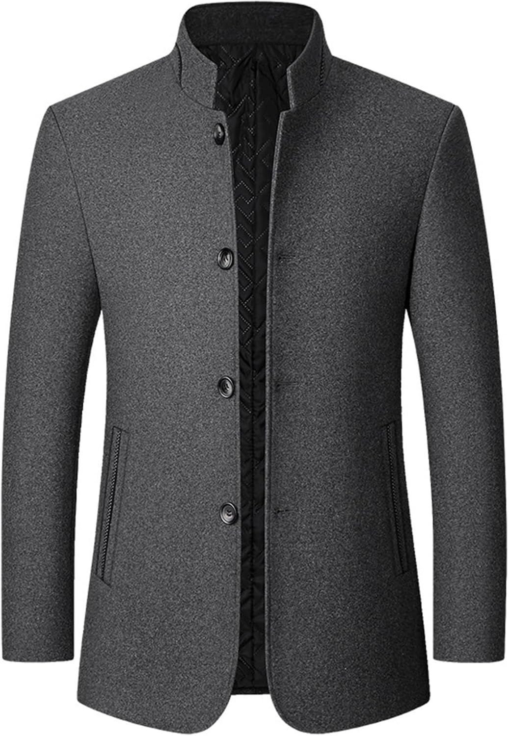 Cambkatl Men's Stand Collar Single Breasted Blazers Slim Fit Woolen Suit Jackets Casual Sports Coat with Pockets