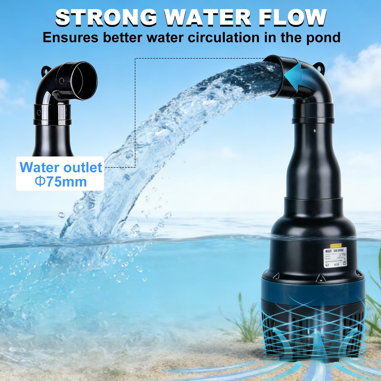EXLECO Bomba Sumergible Tubular 16000 L/H 75W – Bomba de Agua Achique para Estanque Exterior, Autocebante Centrífuga con Cable de 10m – Ideal para Circulación, Filtración, Achique y Uso en Jardín