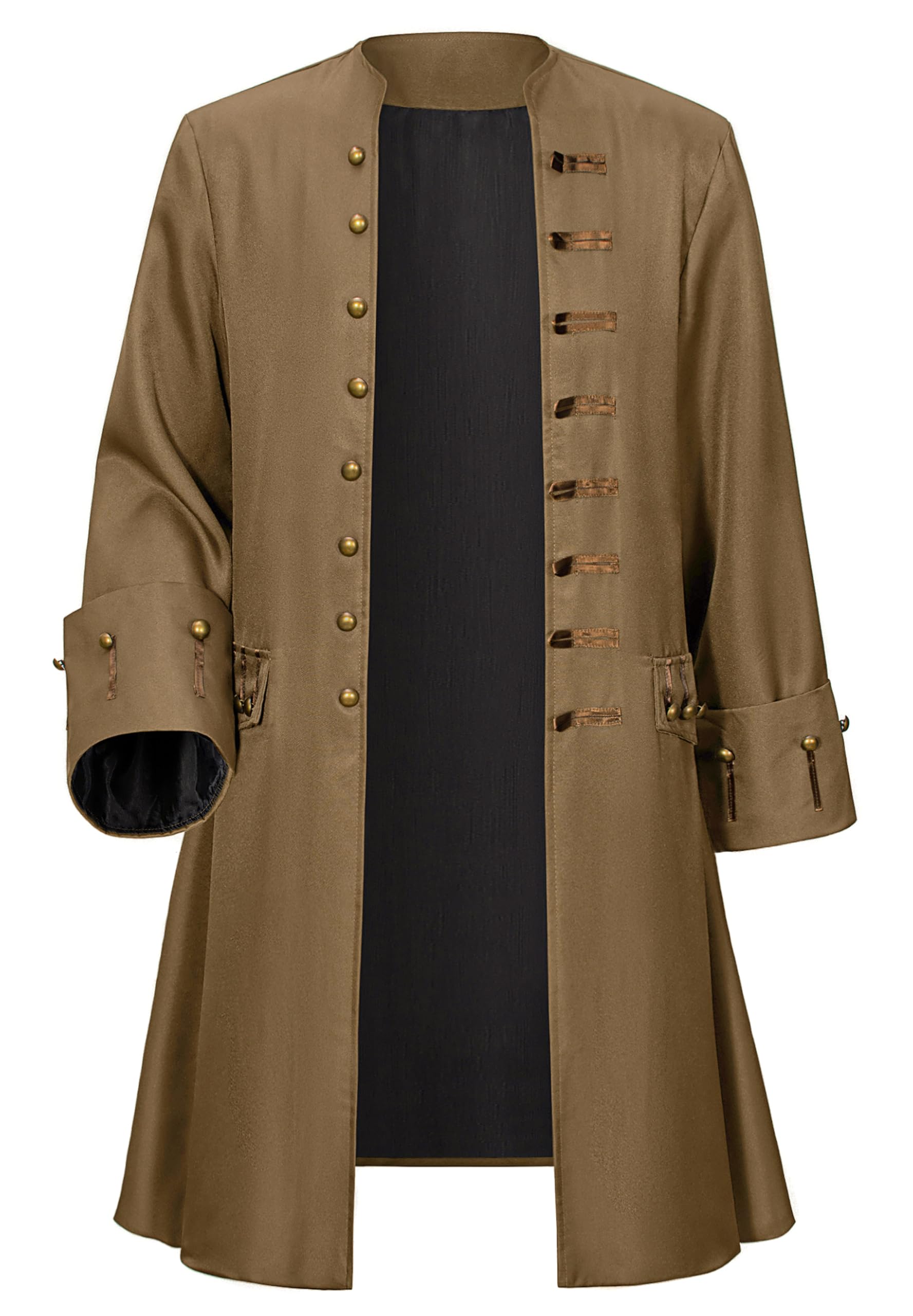 JINSERHOO Men Pirate Captain Costume for Adult Medieval Jacket Victorian 18th Steampunk Coat Halloween Cosplay, Khaki, S — image 1