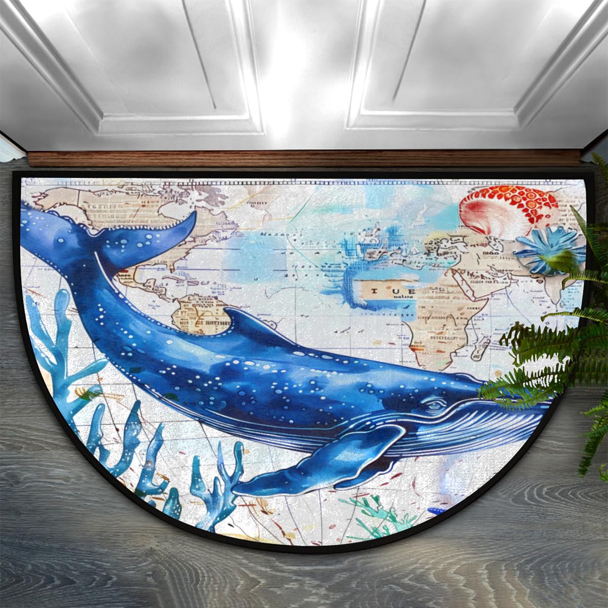 Paillasson cuisine et entrée Mexpekil bleu motif baleine