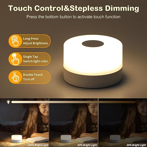 Miniatura 2 de JUSHENG Luces nocturnas de bebé para guardería, 3 temperaturas de color seleccionables y regulables, lámparas LED recargables para mesita de noche,