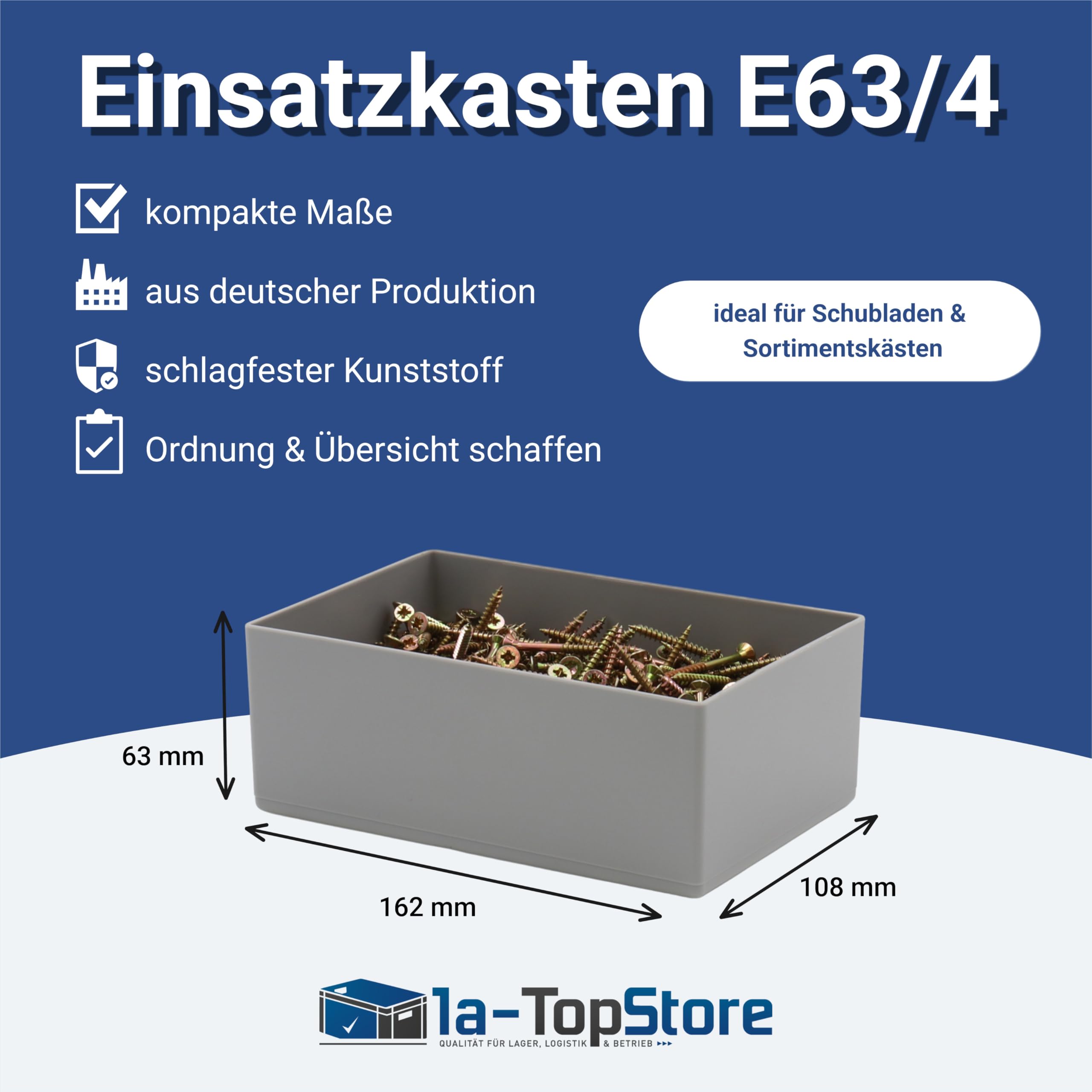 25 sztuk skrzynka z serii E63/4, szara, 162 x 108 x 63 mm, z polistyrenu, norma przemysłowa, do szuflad, skrzynek asortymentowych itp.
