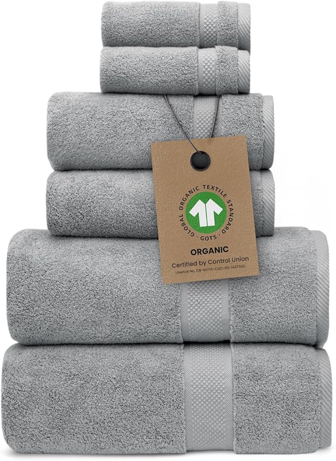 100% Organic Luxury Bath Sheets - GOTS Certified - Extra Large 35x70 Inches (Pack of 2) Zero-Twist, Long-Staple Cotton Bath Sheet Set (Pewter Grey)