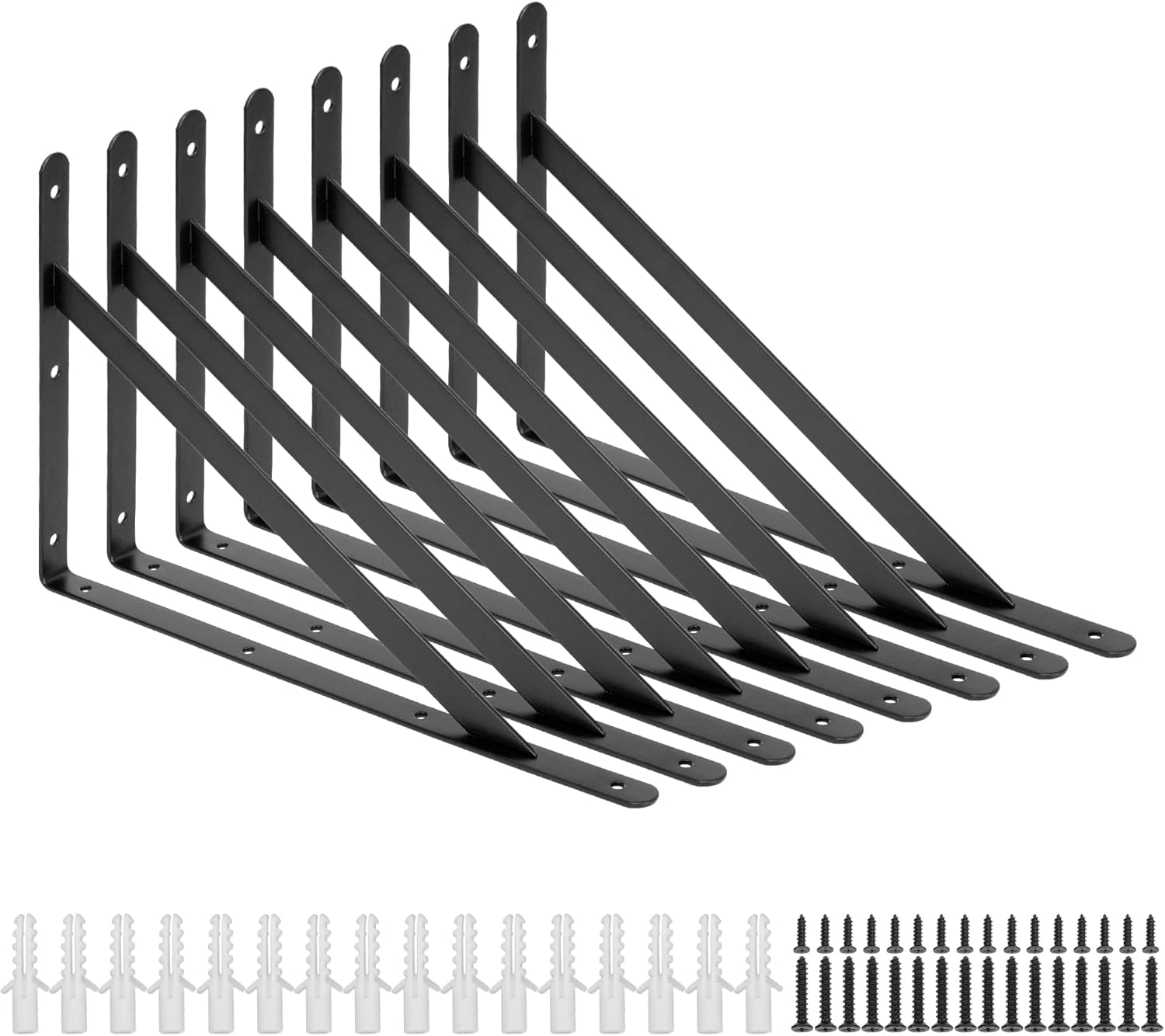 ICOOL 8 Pack 16 Inch x 10 Inch Heavy Duty Shelf Bracket, DIY Wall Floating L Shelf Brackets for Home Warehouse Garage Farm, Triangle Metal Shelf Supports with Screws
