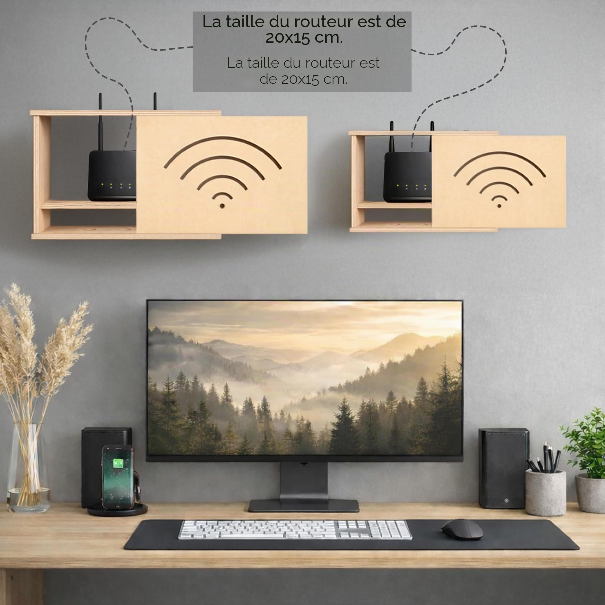 OHANA Armoire de rangement pour routeur - Boîte murale - Étagère Wi-Fi - Fabriquée en UE