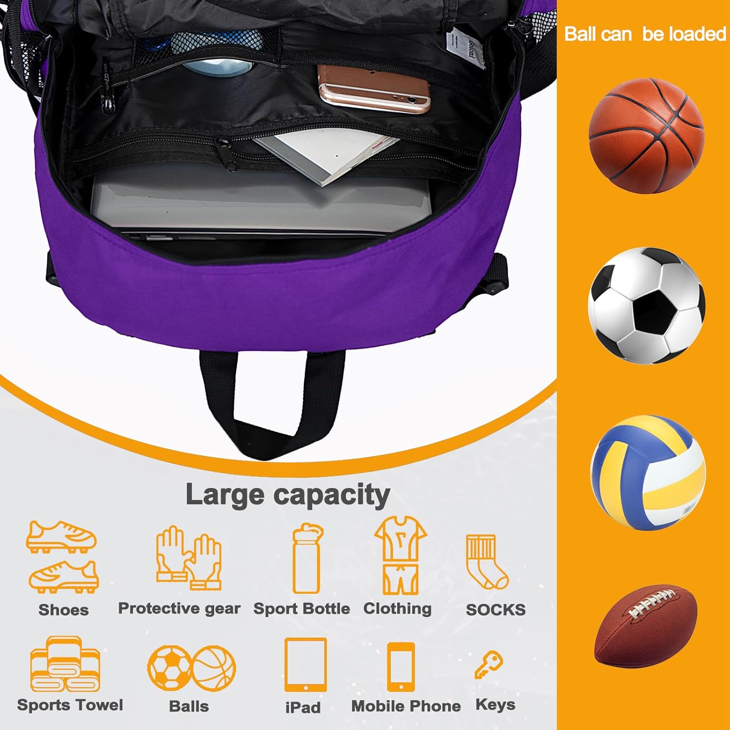 Goloni Soccer Backpack,Basketball Backpack with Ball Compartment & Shoe Compartment,Backpack for Basketball,Soccer