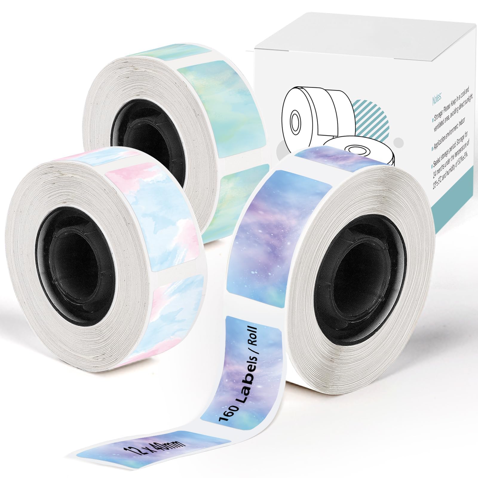 Odaro D30 Q30 Q30S Q31 Thermal Label Tape, Nebula/Galaxy Series Pattern Paper 1/2" X 1 1/2" (12mm X 40mm) 160 Labels/Roll