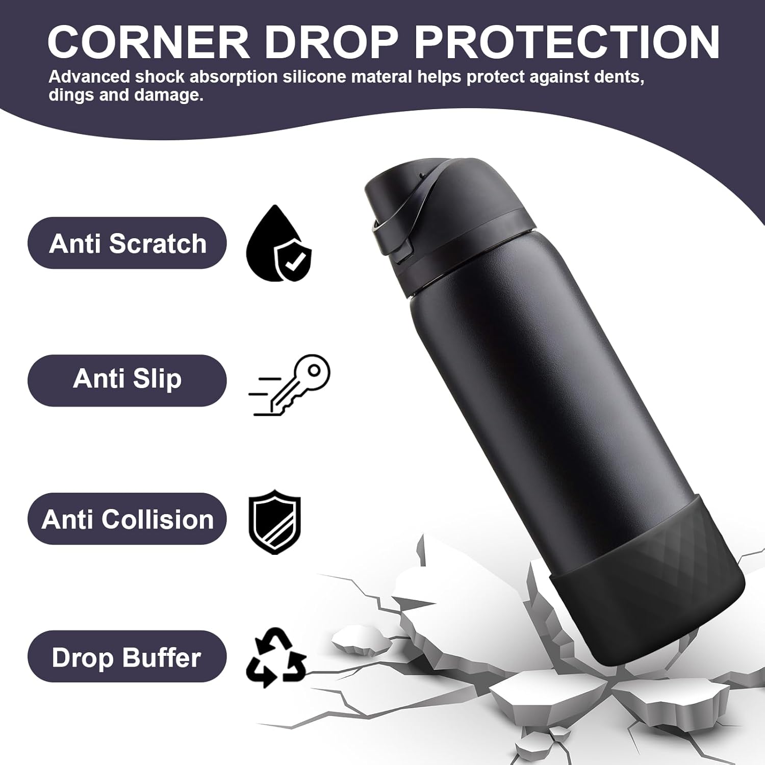 yoelike Grid Silicone Boot for Owala Water Bottle, Anti-Slip Protective Sleeve for FreeSip/Twist/Flip, Bottom Bumper Cover for Watter Bottle Accessories - Image 3