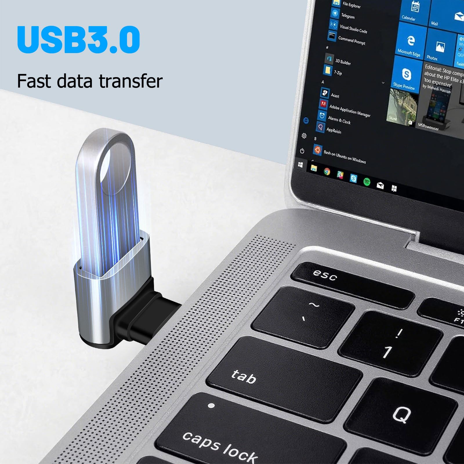 2 adattatori C a USB 3.1 (angolo di 90 gradi), convertitore da USB-C a USB-A, adattatore OTG per MacBook Pro 2019/2018, Samsung, laptop e altro ancora, grigio