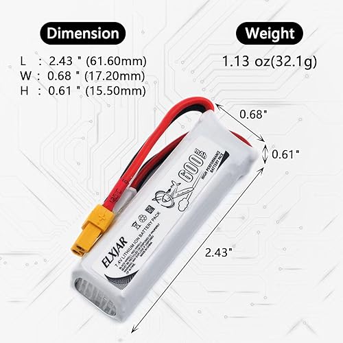 Miniatura 2 de Paquete de 4 baterías LiPo de 7.4V 600mAh 45C 2S con enchufe XT30 y cargador 2 en 1 para WLtoys XK K130 Seis canales 3D Stunt RC Helicópteros Drones