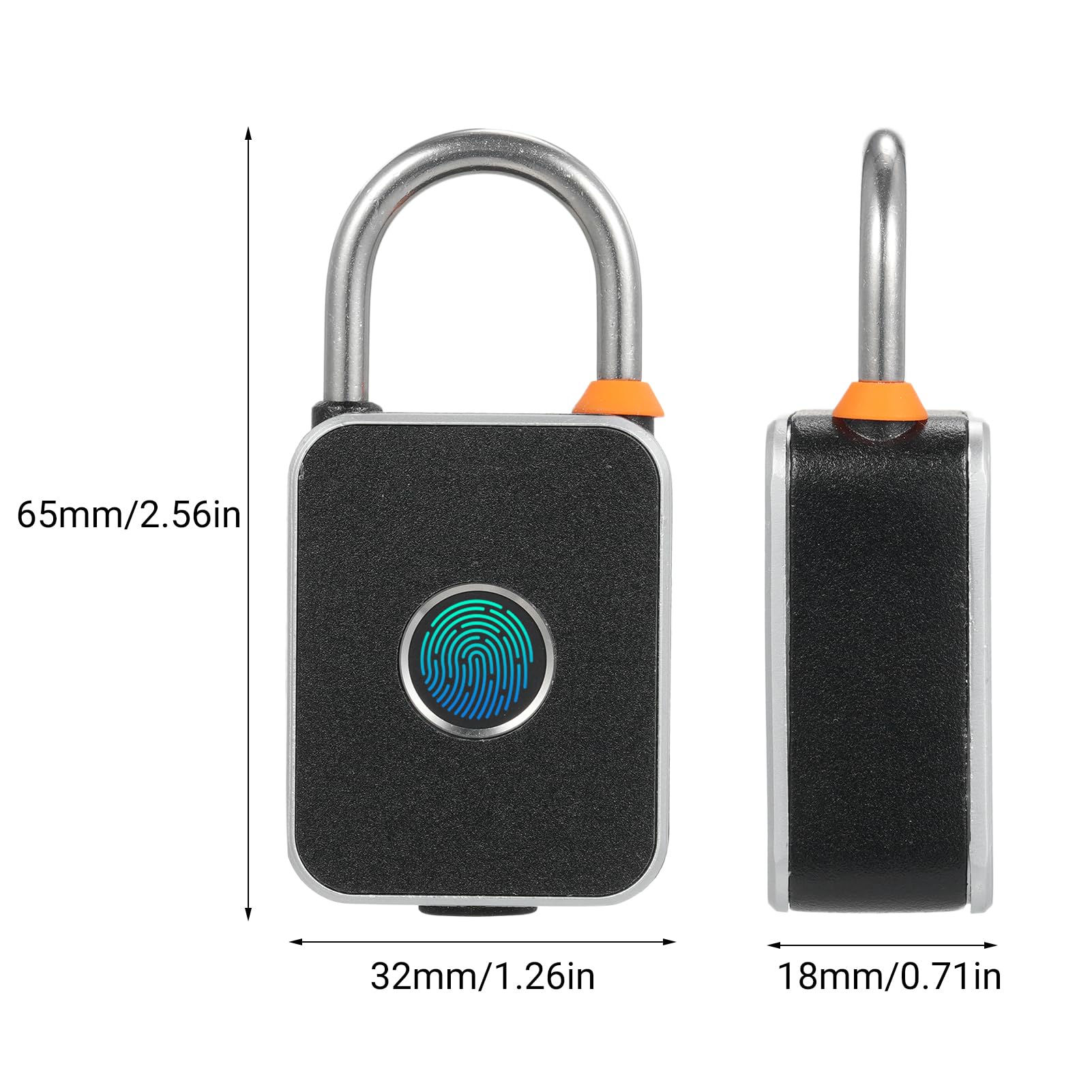 Candado con huella dactilar, desbloqueo biométrico sin llave, carga USB para gimnasio, bolsas de equipaje, mochilas, taquillas de valla (Huella digital y aplicación)