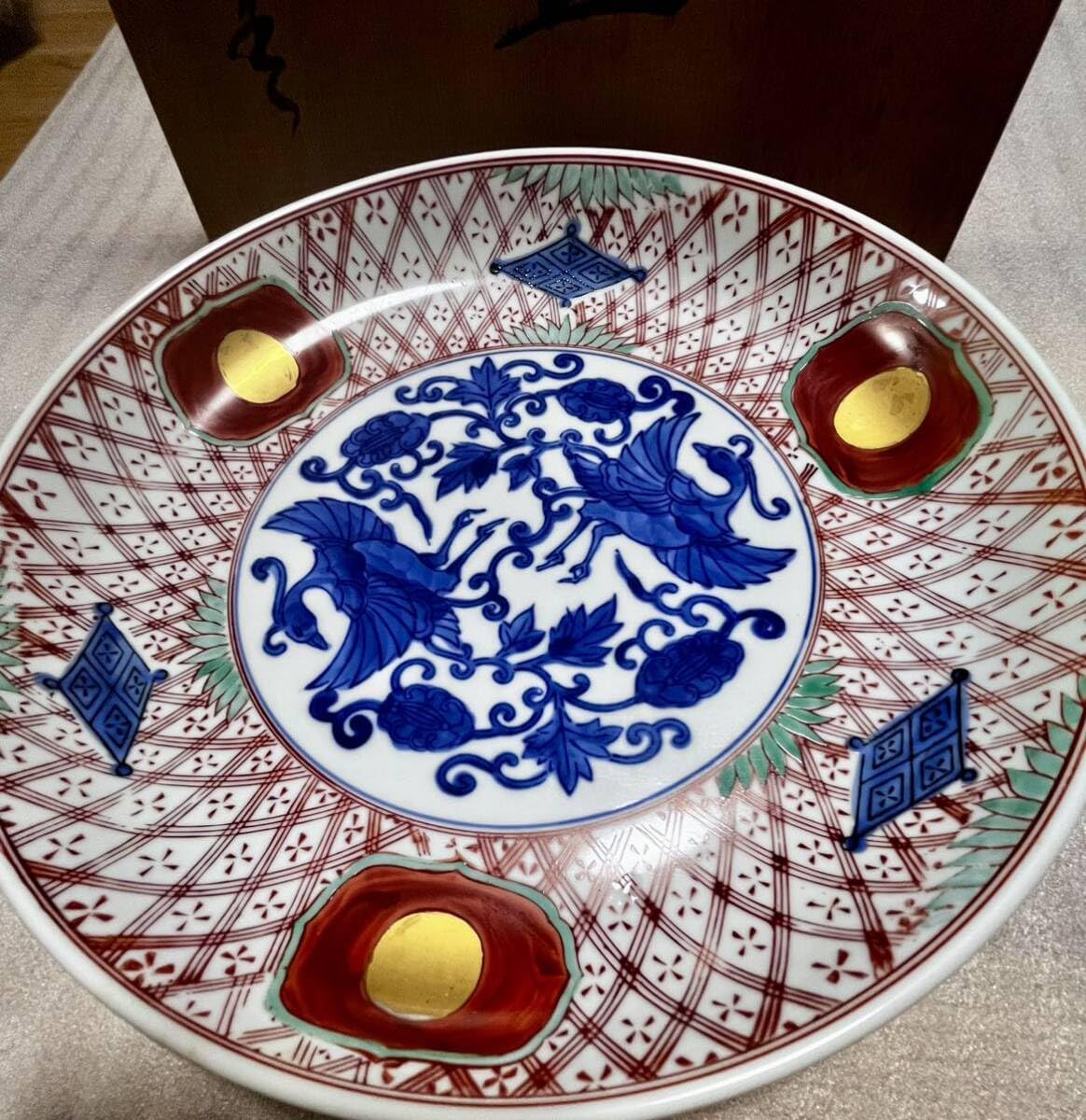 Amazon.co.jp: 京焼 清水焼 楓窯 赤絵丸皿 金彩 七寸皿 鳳凰 染付和