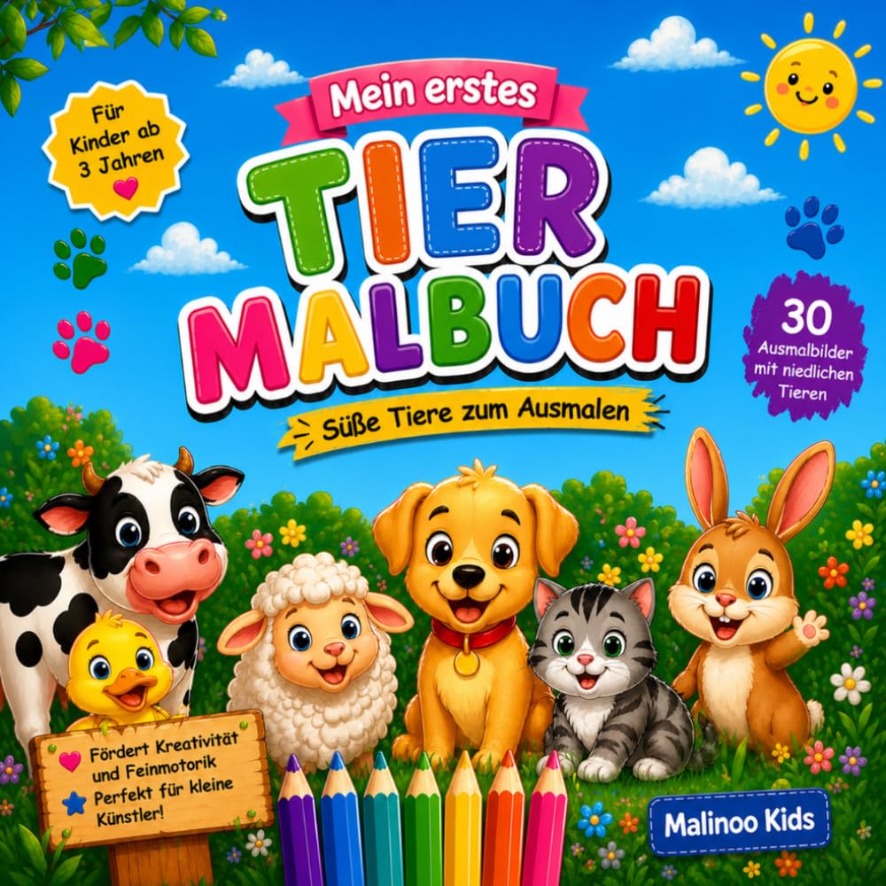 Mein erstes Tier Malbuch: Süße Tiere zum Ausmalen für Kinder ab 3 Jahren
