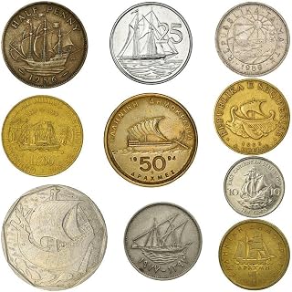 Historic Ships Fantasy Coin Collection - 10 Novelty Coins - World Tokens Mix - Galleons, Triremes, Caravels, Frigates, Cogs, Carracks