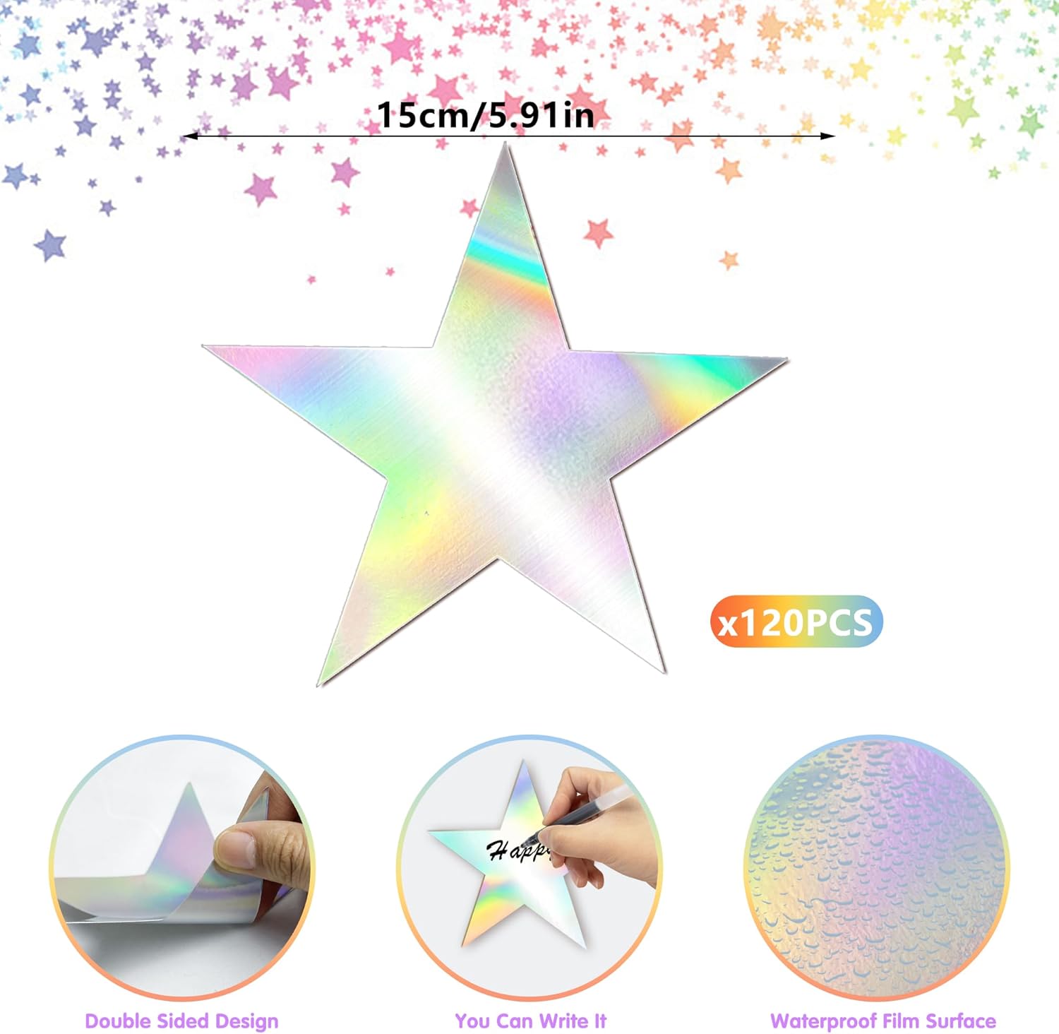 120 PCS Iridescent Five Star Cutouts Double Printed Paper Star Decorations Star Confetti Cutouts Cardboard Stars for Bulletin Board Stars Accents Classroom Wall Party Decoration