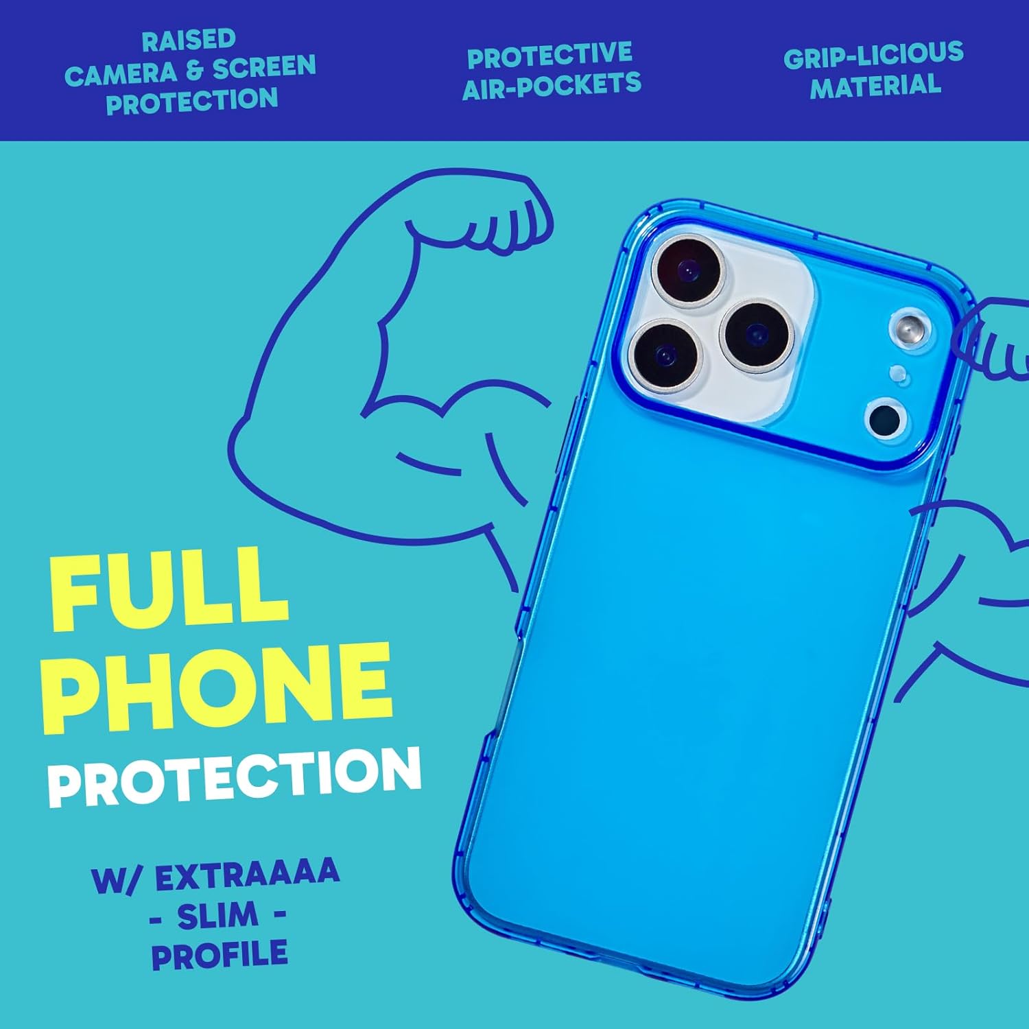 SteepLab Neon Highlighter Case for iPhone 17 Pro Max - The Grippy Jelly Case w/Protective Air Pockets (Elevated Azure Blue)