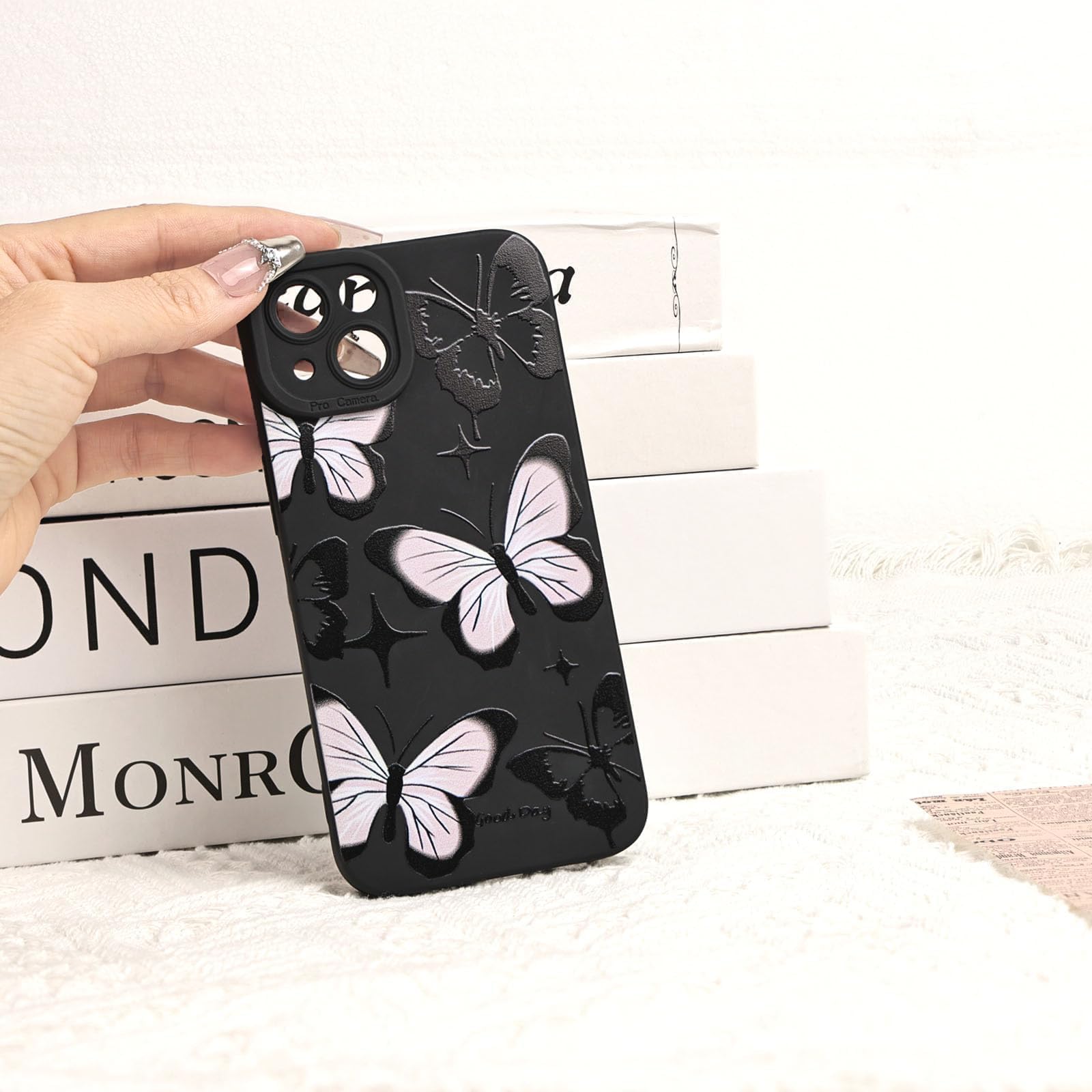 Compatible with iPhone 13 Printed Pink Butterfly Phone Case Shockproof Stylish Soft TPU Protective for iPhone Cases Cute