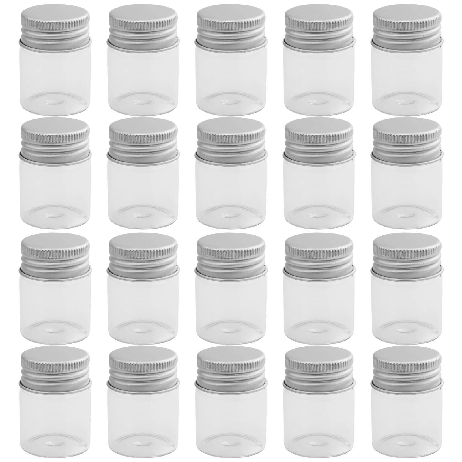 Małe szklane buteleczki o pojemności 15 ml, przezroczyste buteleczki na próbki, mini butelki szklane z aluminiową zakrętką, do samodzielnego wykonania biżuterii, na prezent ślubny, dekoracja, 20 sztuk