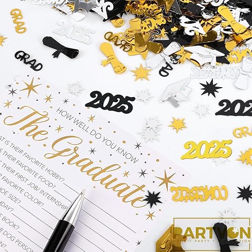 Miniatura 2 de Decoraciones de fiesta de graduación 2025, centros de mesa de confeti de graduación de oro negro para suministros de fiesta de graduación,