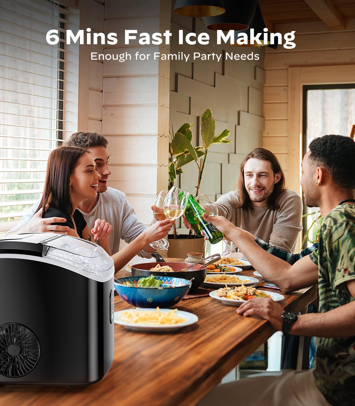 Marsail Countertop Nugget Ice Maker With Self-Cleaning & Removable Lid, 33lbs/24h Chewable Pellet Ice Machine For Home/Kitchen/Office, Black on Fridge.com - View 2