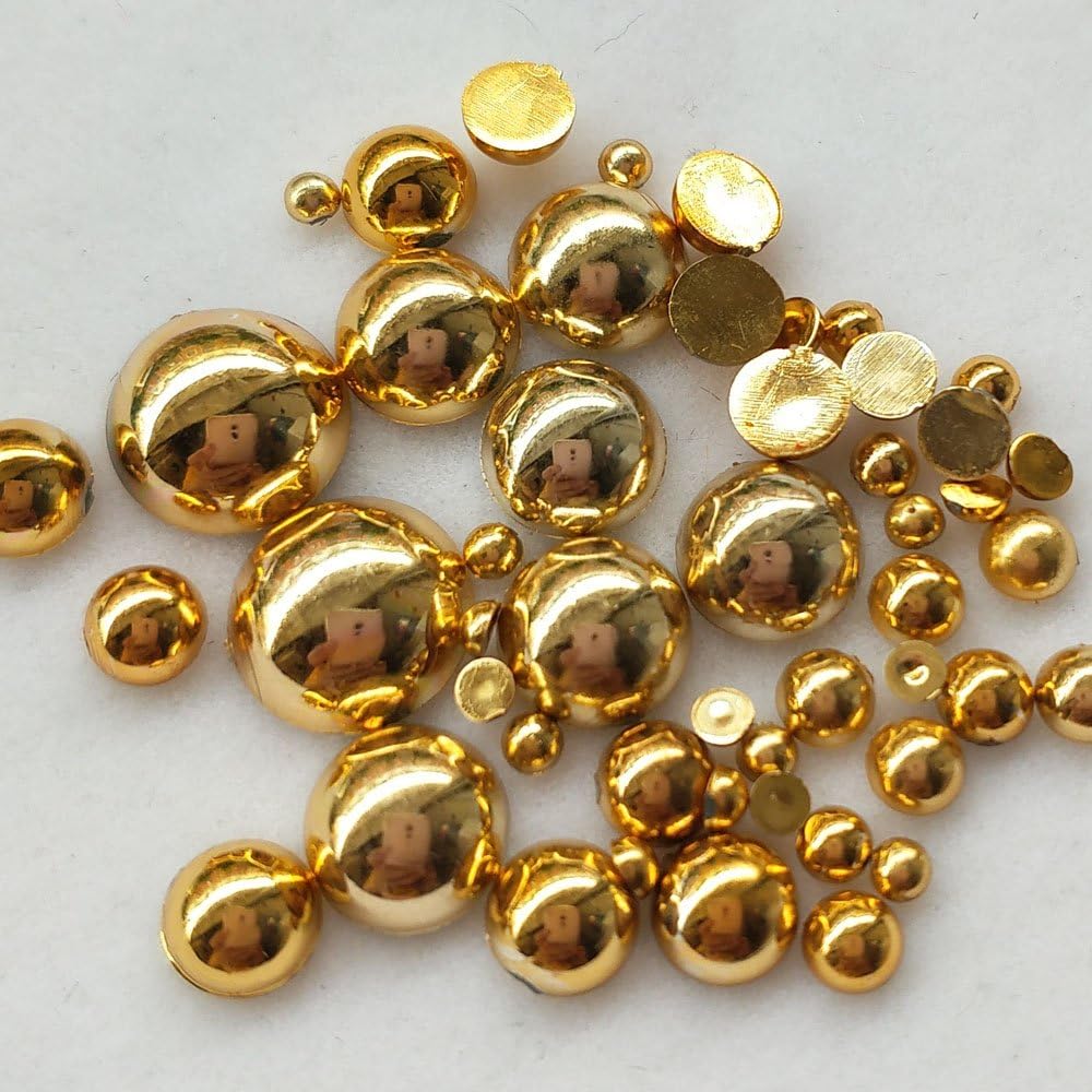Chenkou Craft 3000PCS 1 Box Gold Round Flatback Imitation Half Pearls Bead Loose Beads Gem (Gold Half Ball)