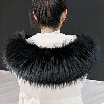 65m Faux Fur Hood Trim Replacement Collar Winter Warm Faux Fur Collar Shawl Wrap Unisex Fluffy Neck Warmer Scarves Trim Collars for Women and Men, Winter Coat