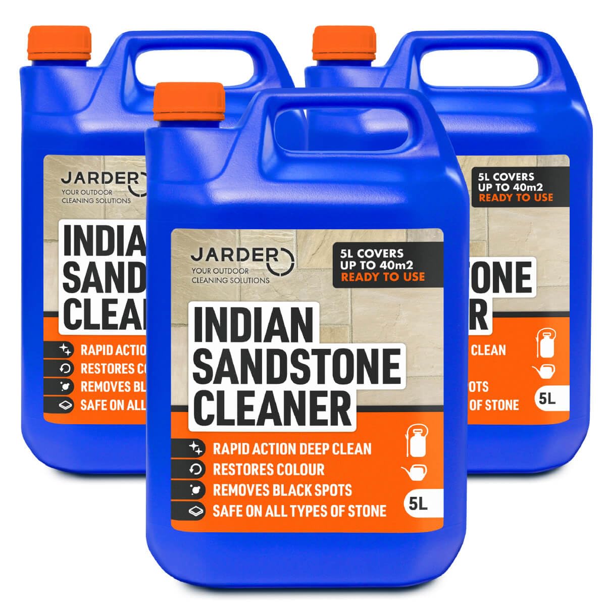 Jarder Indian Sandstone Cleaner 3 x 5L – Removes Dirt, Grime, Algae, Mould, and Black Spots, Restores Colour, Safe on All Stone Types