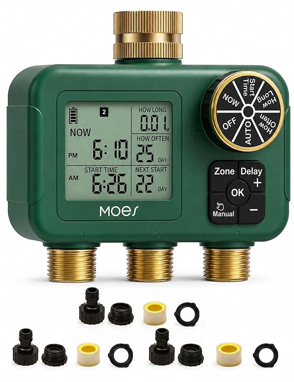 MOES 3-Zone Water Timer for Garden Lawn Hose, Brass 3/4 Inlet & Outlets by MOES - Used condition - US$49.89