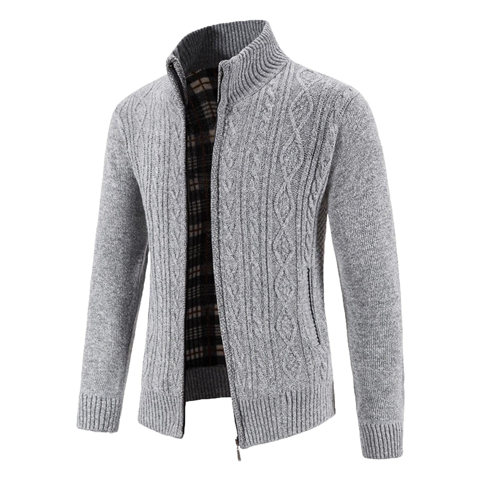 Cardigan da uomo lavorato a maglia con cerniera spessa lavorato a maglia con cerniera cardigan maglione collo finto slim fit giacche full zip cardigan con tasche con cappuccio