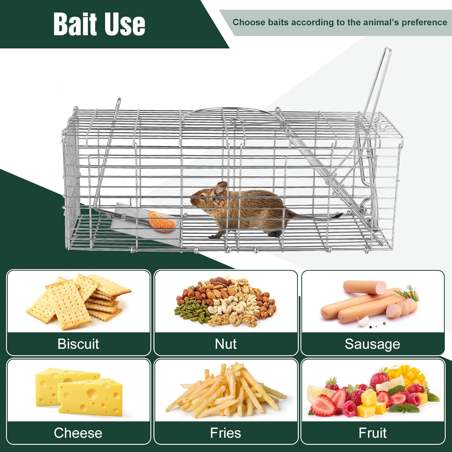 Humane Rat Trap, Mouse Traps Work for Indoor and Outdoor, 14x5x8 Inch Small Rodent Chipmunk Squirrel Trap and Other Live Animal Trap Cage Catch and Release for Kitchen Yard Garage