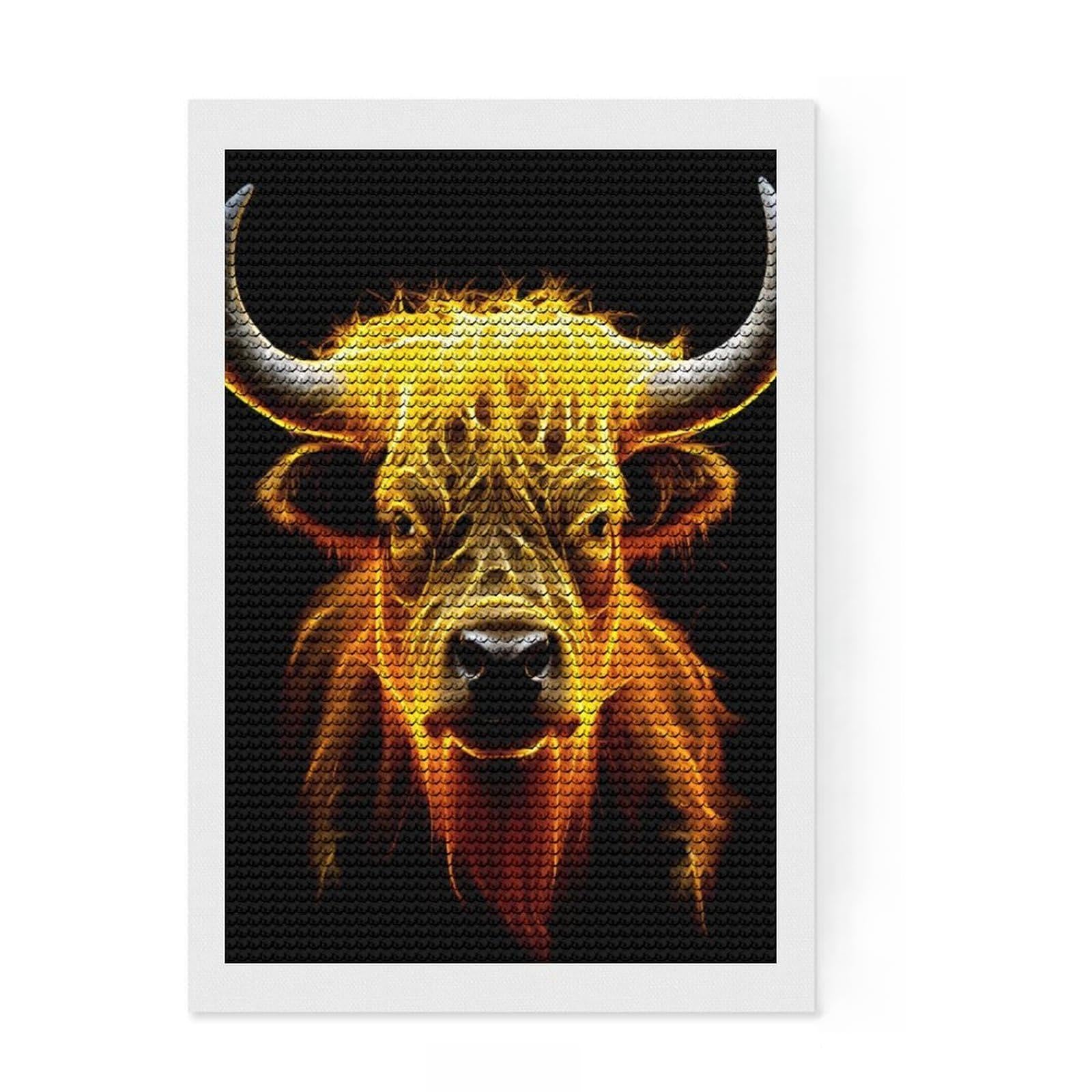 Junmoney Bull Diamond Art Kit 8"x12", Calming Craft to Unwind, with Tool Kit, Living Room Decor, Festive Craft Gift