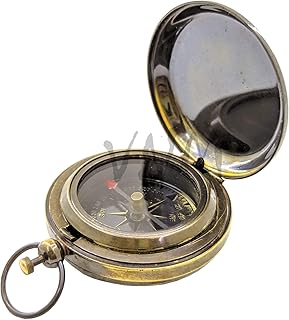 Vintage Nautical Mart Brass Antique Pocket Compass Push Button Face Open Compass, Pirate Compass for Hiking & Camping Best Gift for Christmas