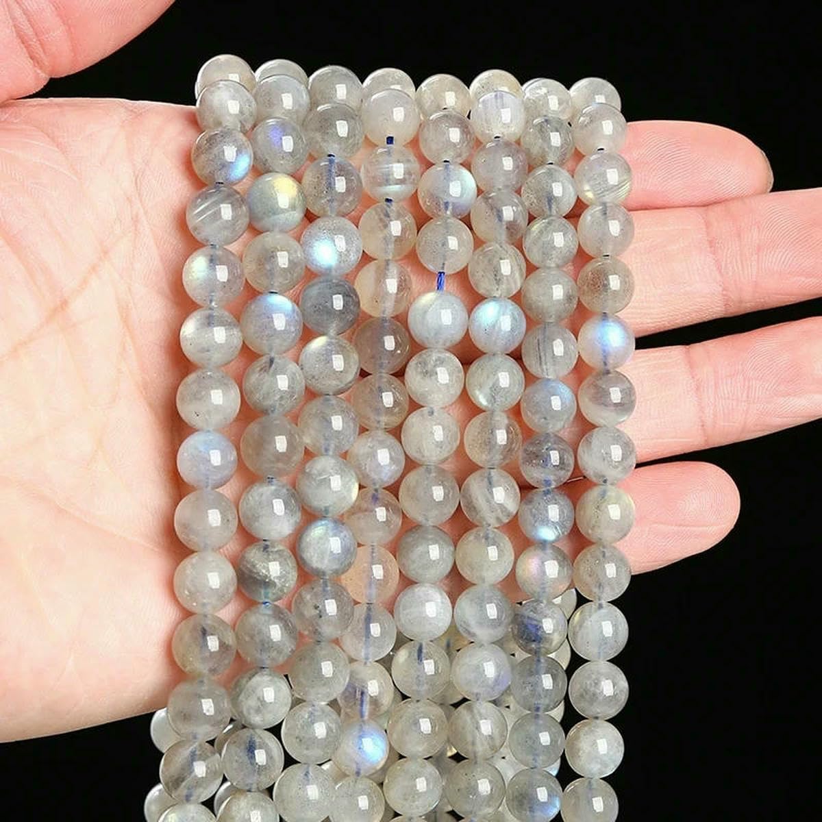 3A Natürlicher grauer Mondstein, Irisation, glänzender Labradorit, feine Edelsteine, 4, 6, 8, 10 mm, für die Schmuckherstellung, DIY-Halsketten, Armbandzubehör – 3A Grauer Mondstein, 8 mm, ca. 4