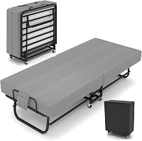 SADENICEL Folding Bed with Memory Foam Mattress for Adults - Portable Rollaway Guest Bed on Lockable Wheels, 75x31", Space-Saving Foldable Metal Frame