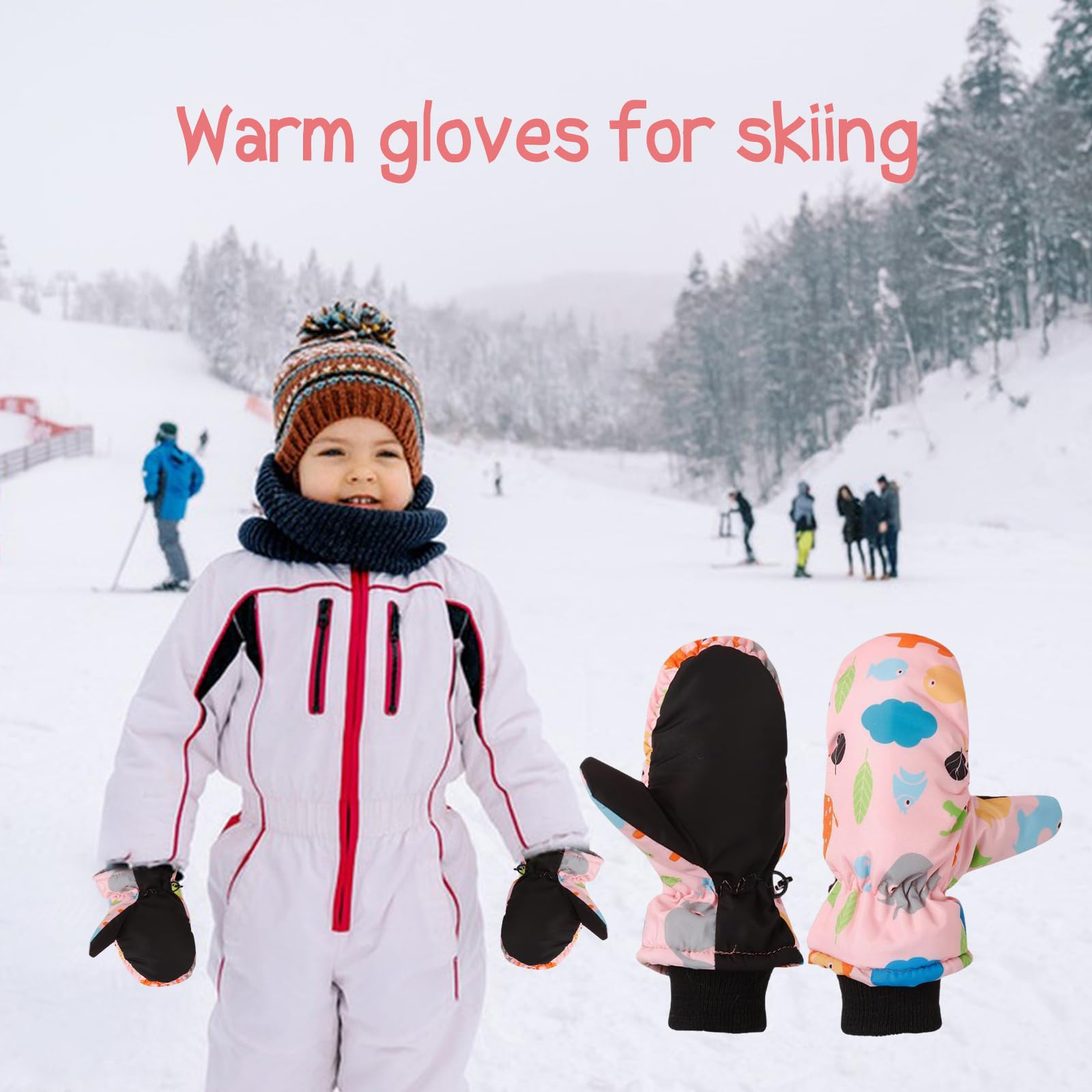JUPSK Guanti Da Sci Invernali Impermeabili Antiscivolo Con Fodera In Peluche Per Bambini Dai 2 Ai 5 Anni, Rosa - 12