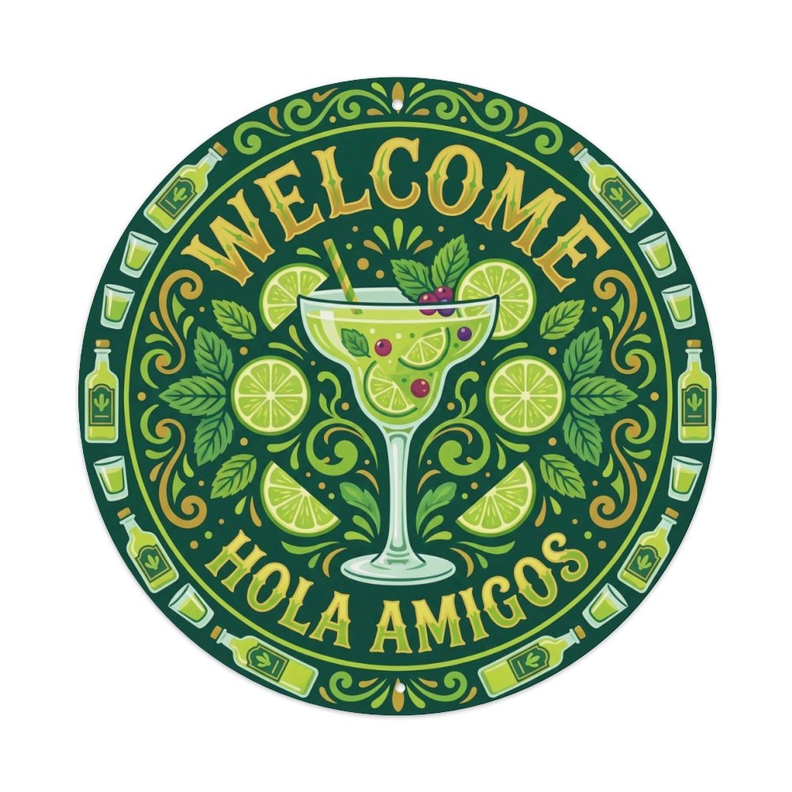 Welcome Bar Ornament Metal Tin Sign Plaque Wall Decor for Cafe, Club, Garden Round Metal Poster 8x8Inch